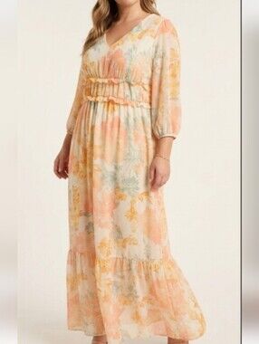 Luxology Maxi Dress Peach & Cream Floral XL